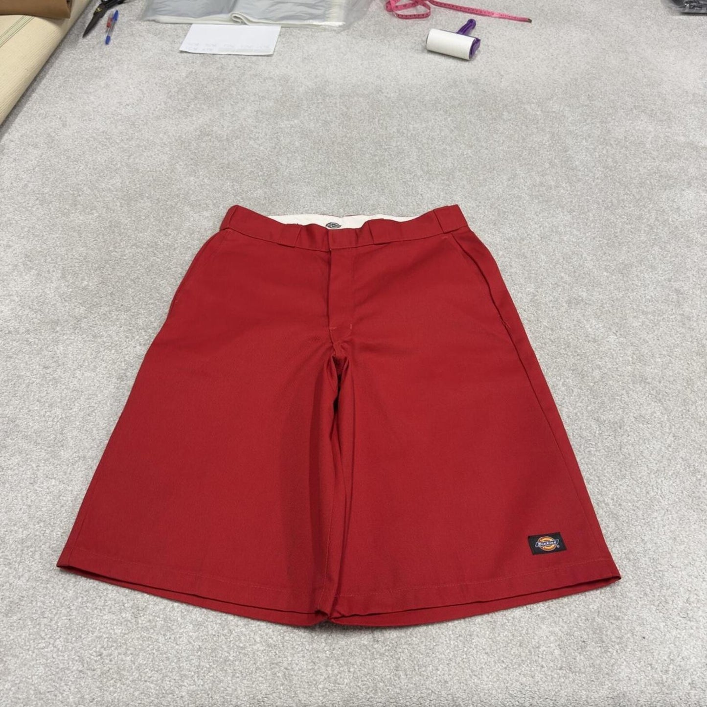 Dickies baggy carpenter shorts red twill chino long skater style festival shorts
