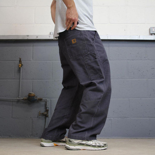 Mens Carhartt carpenter pants W36 L28 loose navy purple 90s style canvas skater cargos
