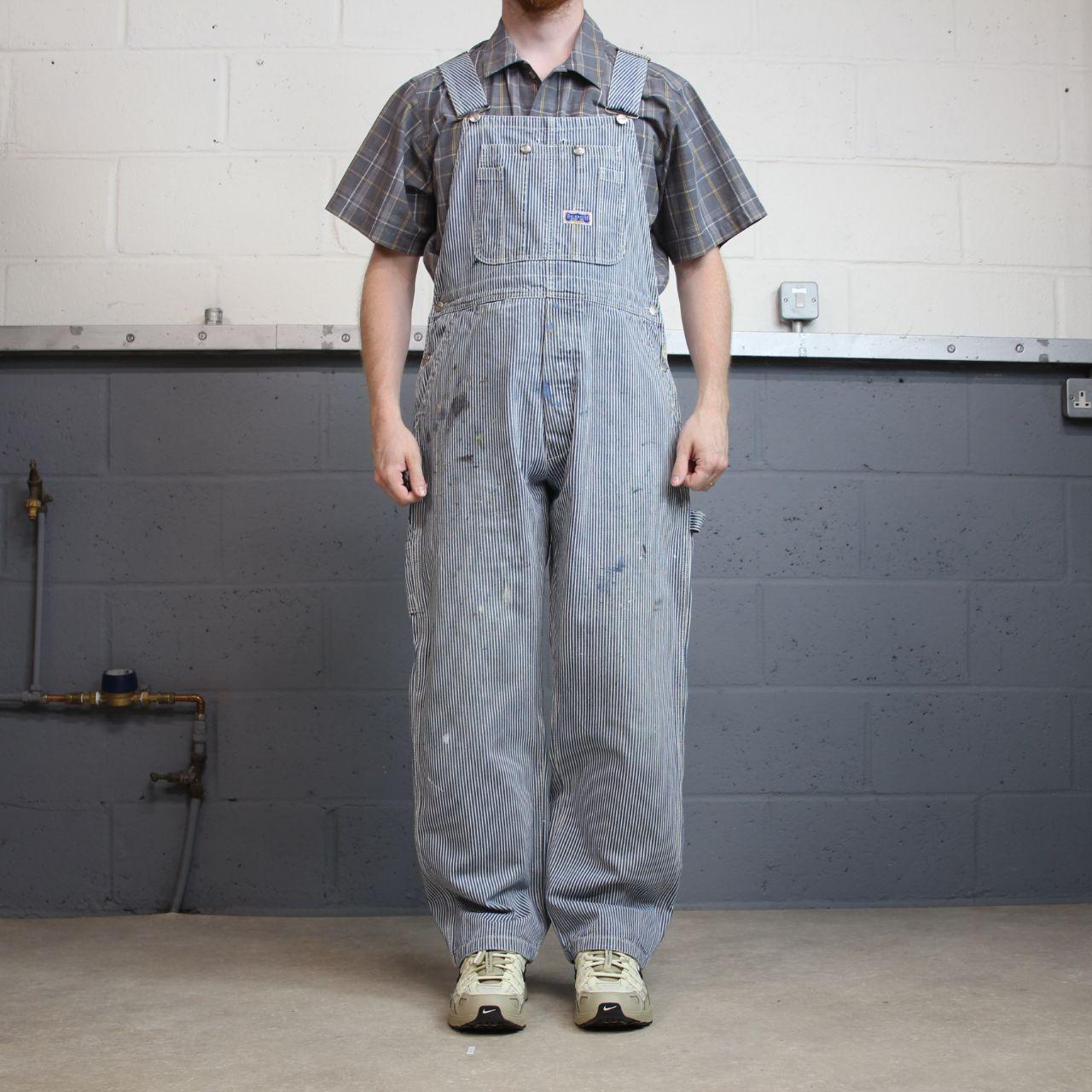 Vintage striped dungarees blue white denim overalls y2k Big Smith workwear bib & brace utility