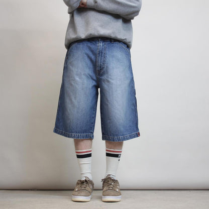 Mens baggy Ecko carpenter jorts W34 blue wide leg 90s style cargo shorts