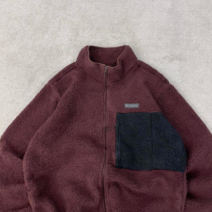 Burgundy Columbia technical full zip fleece XL deep pile teddy bear fleece y2k style autumn