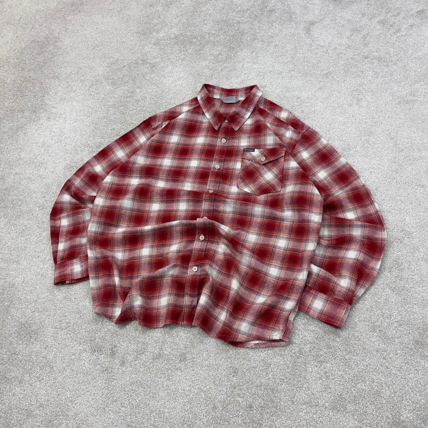 Red checkered Columbia technical flannel shirt XL men's long sleeve button up autumn y2k style