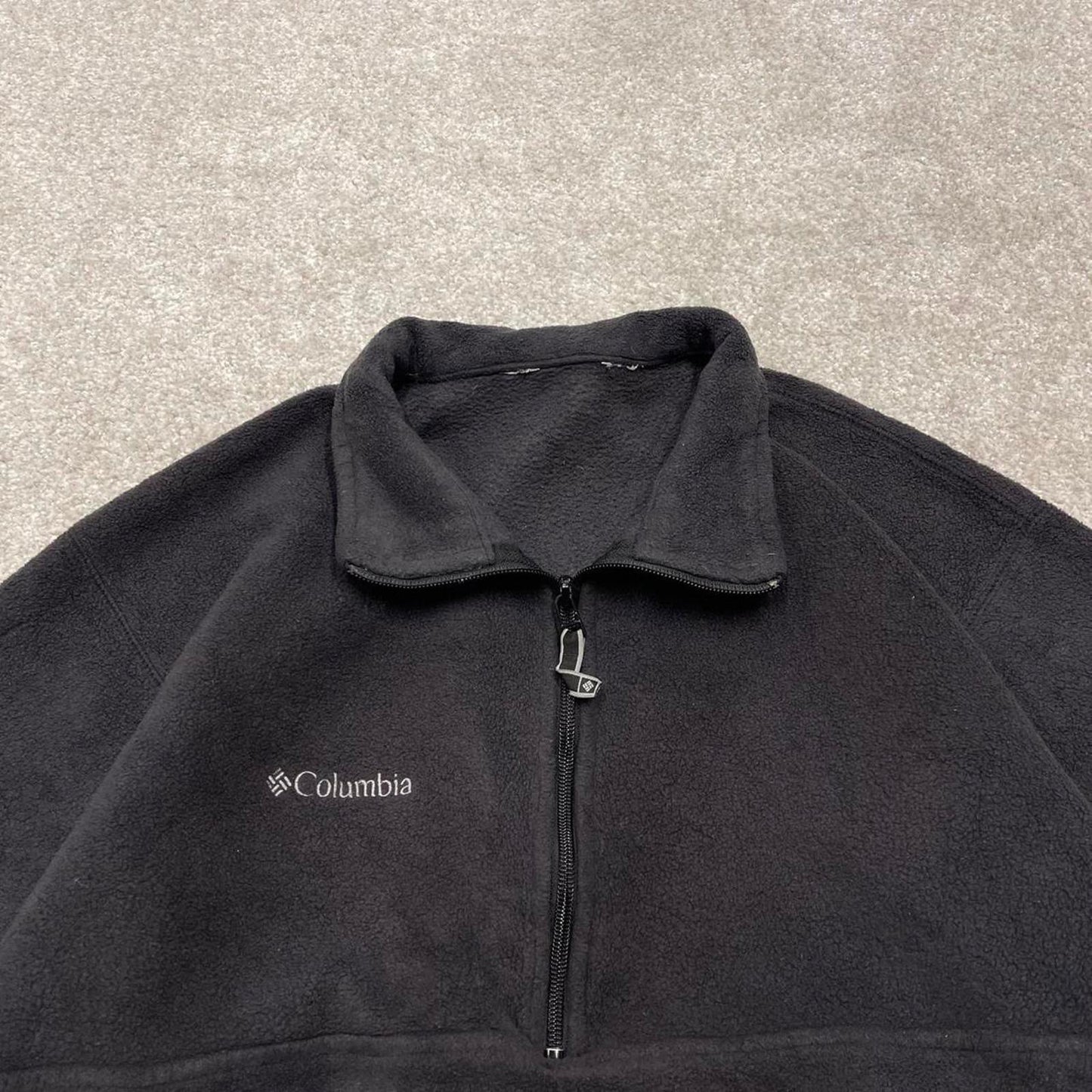 00s Columbia technical fleece boxy cropped S men's black 1/4 zip up y2k style autumn