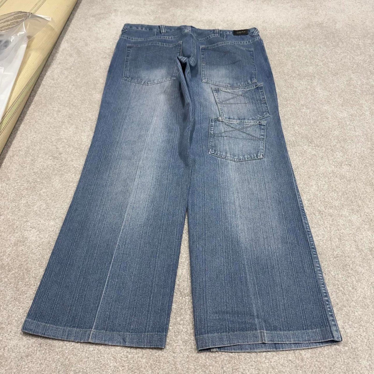 Y2k 00s Reliq jeans blue denim W38L30 loose 00s skate style pants with 3 pocket design casual autumn