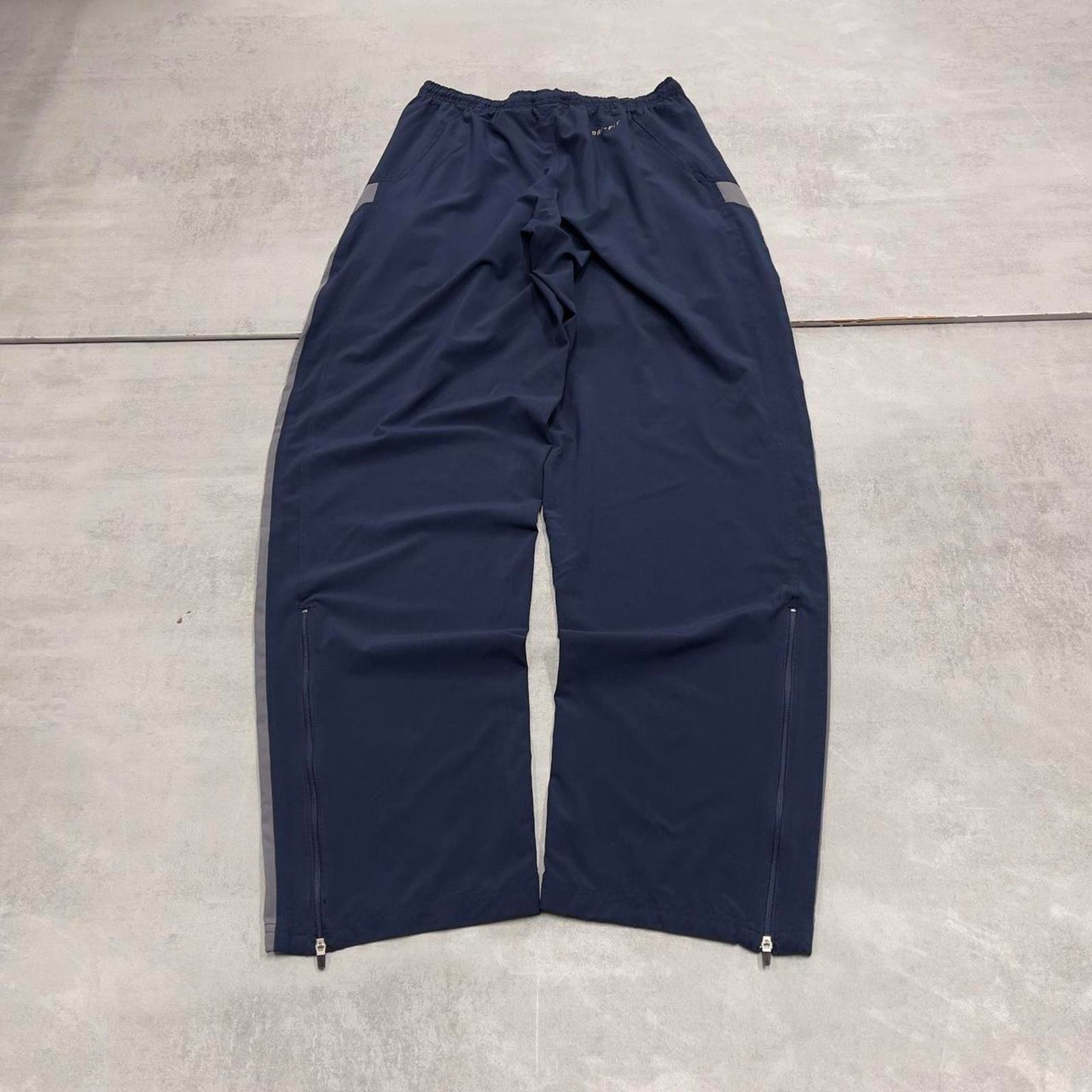 Nike Trackies S navy y2k 00s style dri-fit joggers print logo zip ankles