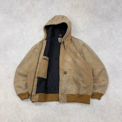 Vintage Carhartt hooded active jacket XL hamilton brown thick canvas bomber