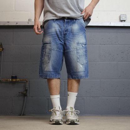 Y2k Jack & Jones long denim shorts loose blue Thick summer skater style jorts