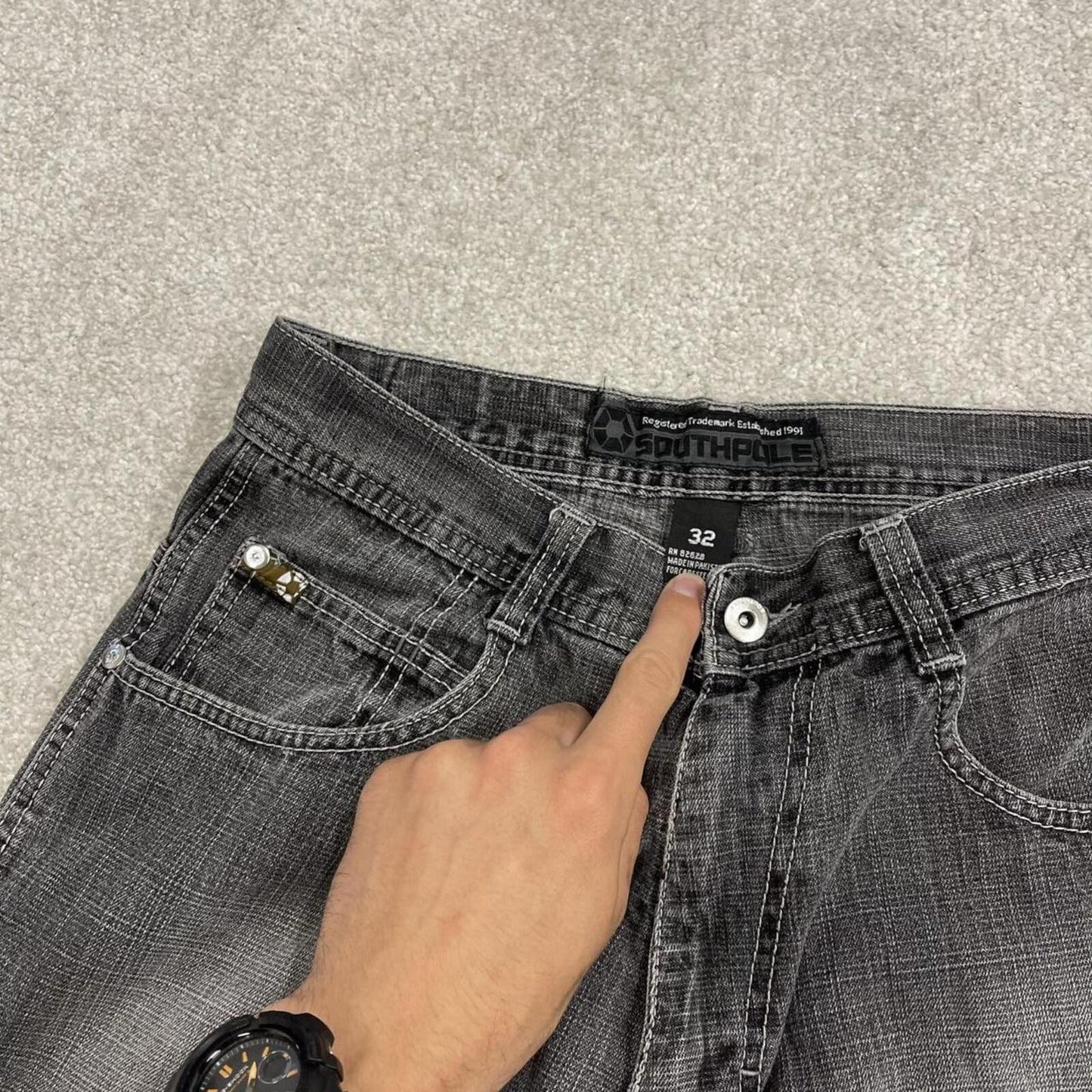 Baggy Southpole denim shorts y2k grey Streetwear long skater style surf jorts