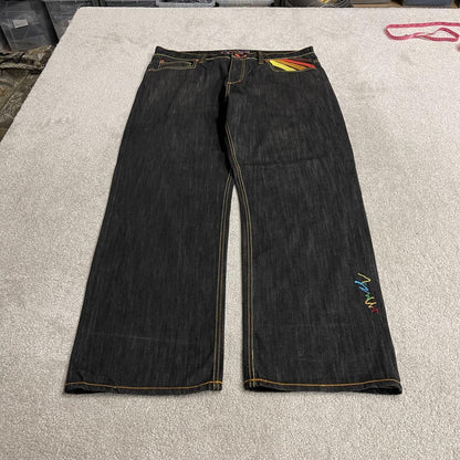 Baggy COOGI embroidered jeans y2k W44L35 black Japanese style embroidered Chinese dragon design