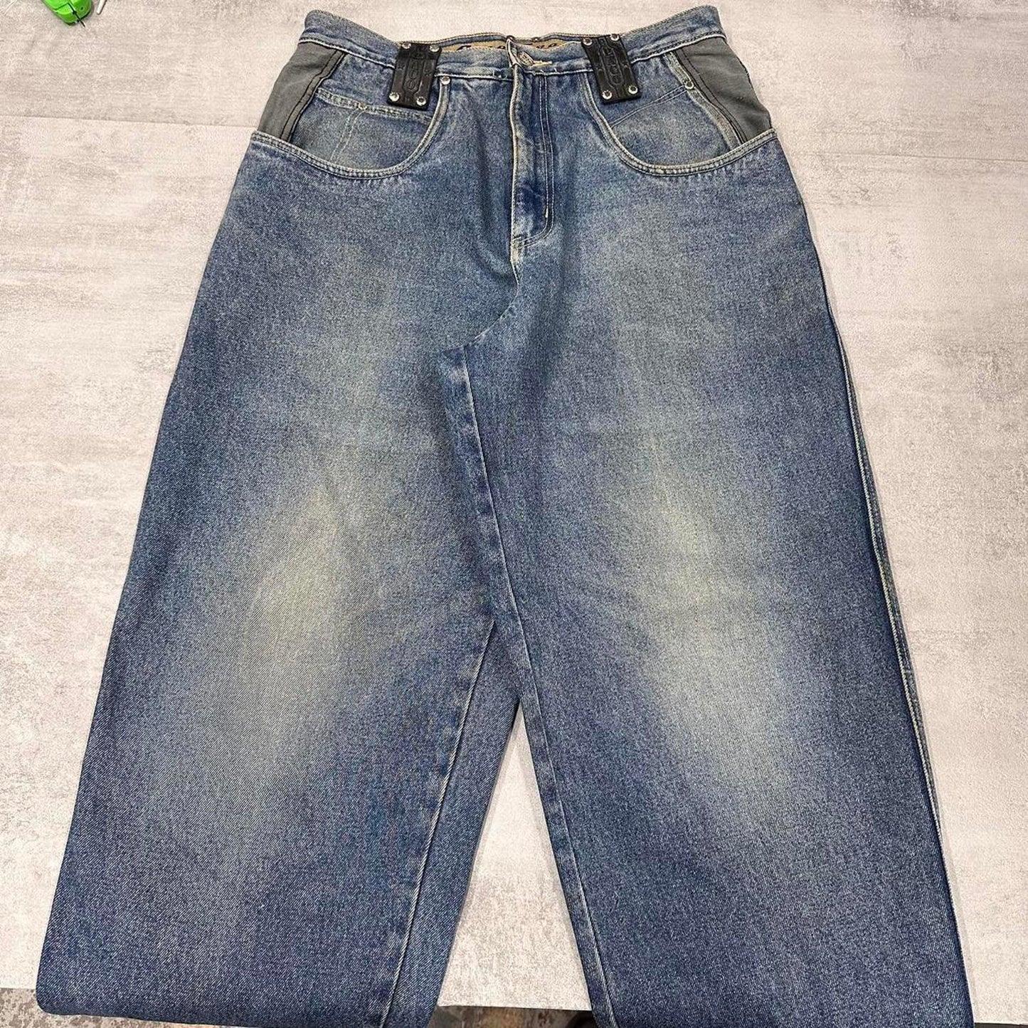 Blue baggy tapered Paco jeans W32 L32 loose Y2K denim hip hop pants