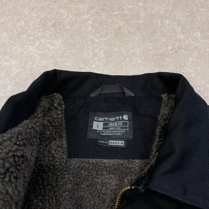 Carhartt jacket L black loose thick worker chore coat sherpa lined