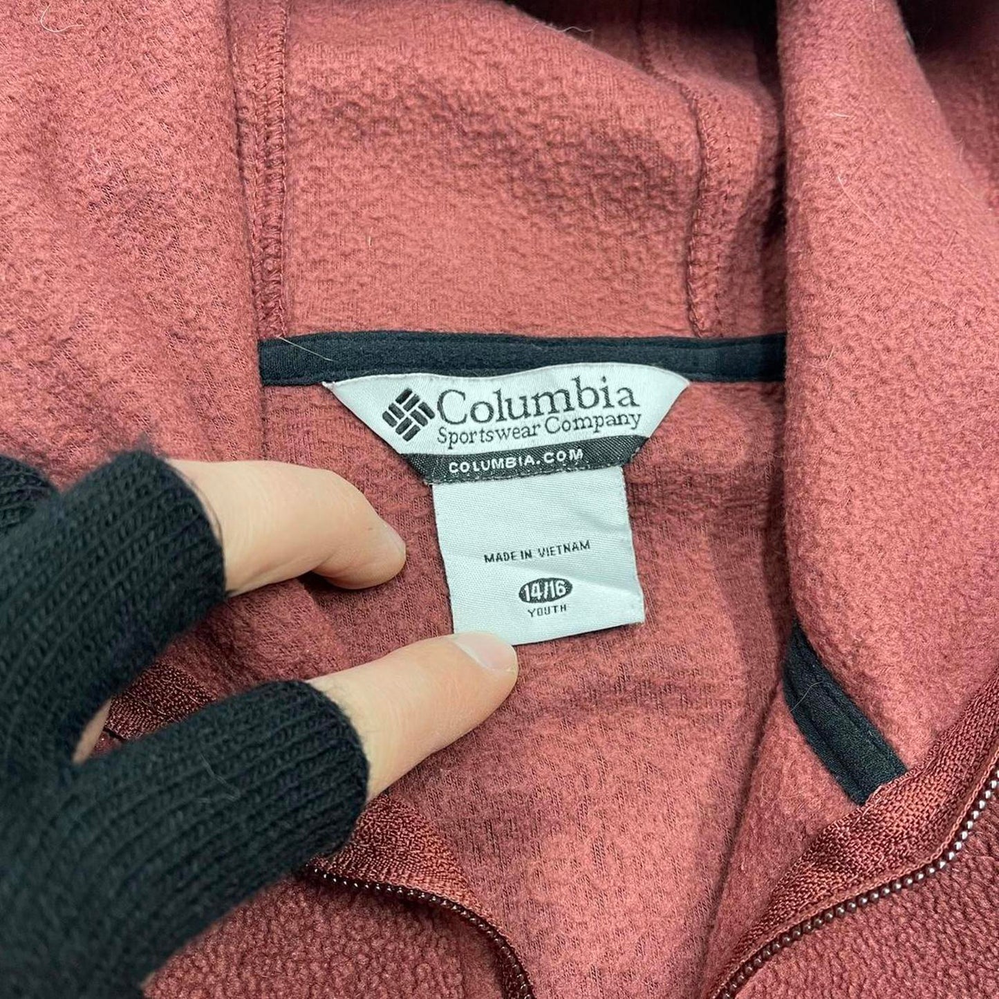 00s Columbia technical fleece jacket 14/16 youth red full zip up y2k style autumn