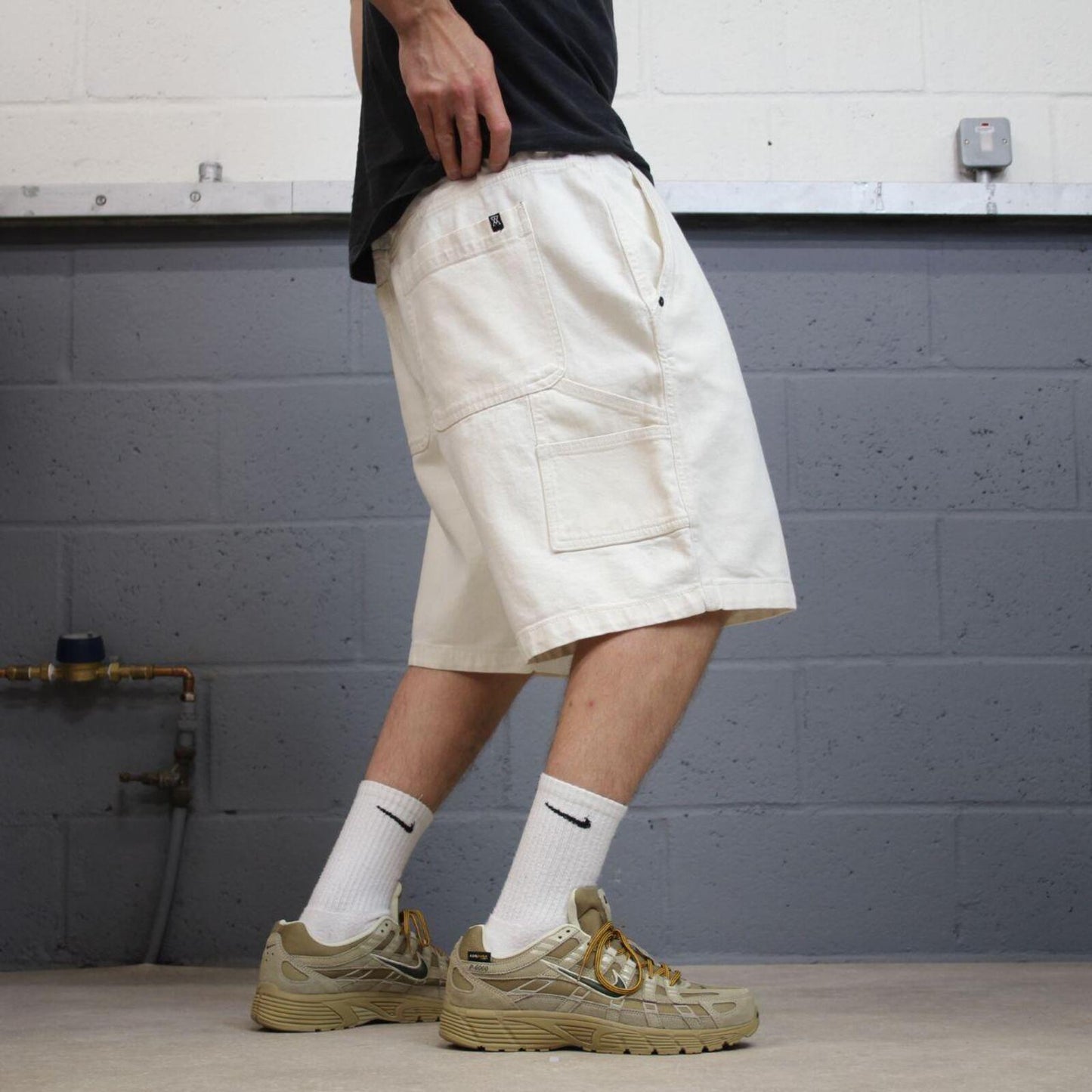 Baggy denim carpenter shorts cargo white Arsenic loose skater style jorts