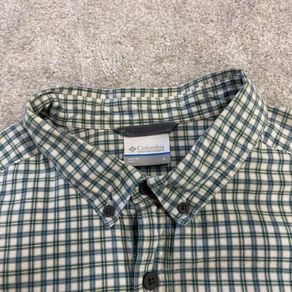 Columbia short sleeve shirt checkered green Festival surf style button down summer check shirt