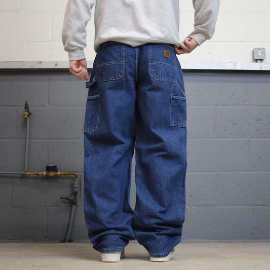 Y2K baggy Carhartt carpenter jeans blue Loose wide leg denim skate style workwear cargo pants