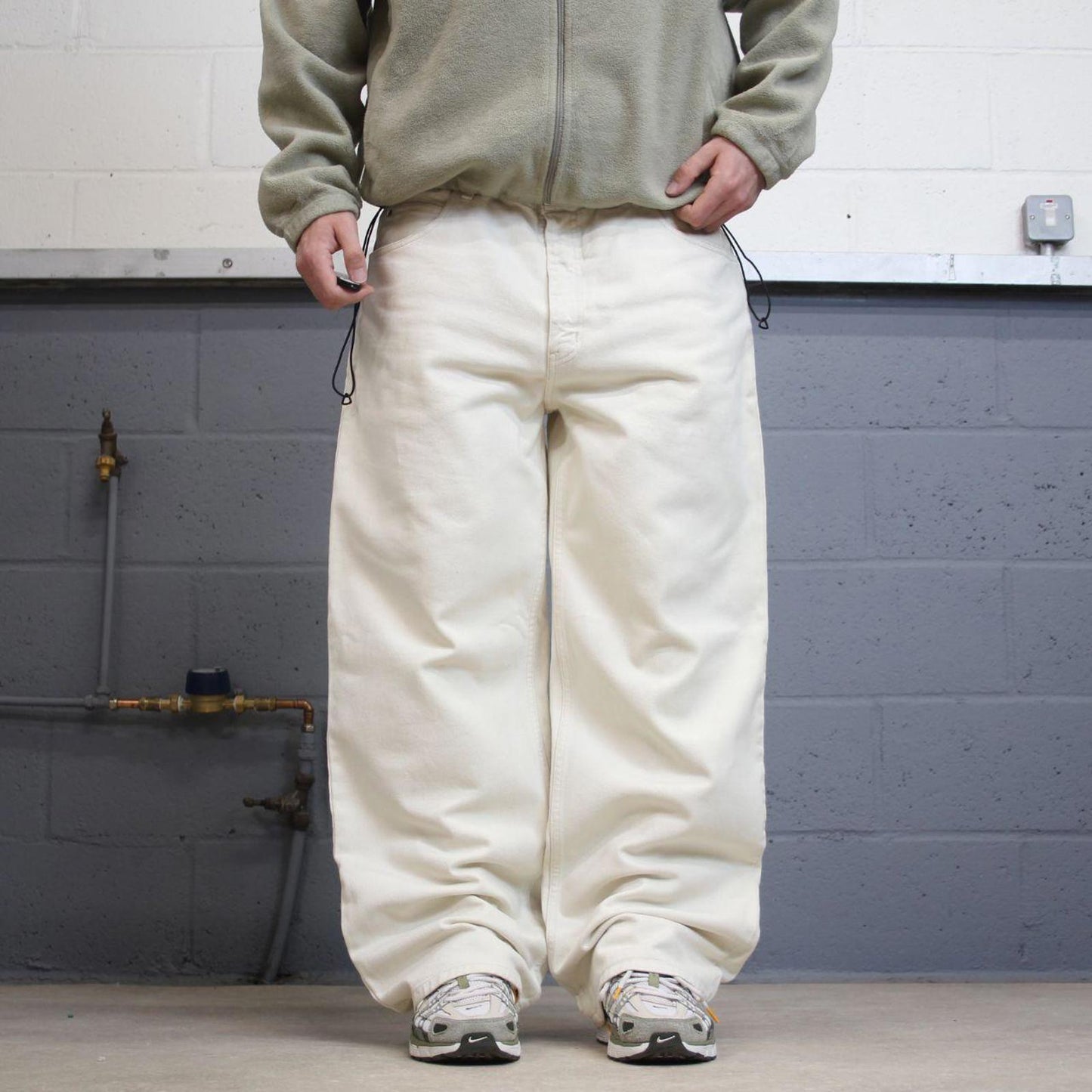 Vintage Y2K baggy jeans wide leg white Loose baggy fit Anchor Blue denim skater style pants