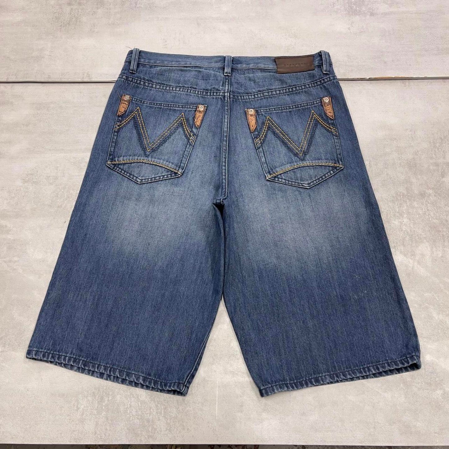 Mens baggy Sean John jorts W36 wide leg denim embroidered design 90s skater style