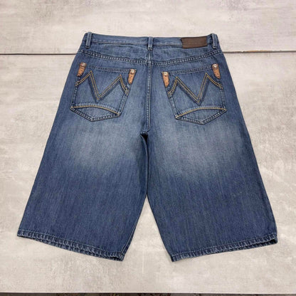 Mens baggy Sean John jorts W36 wide leg denim embroidered design 90s skater style