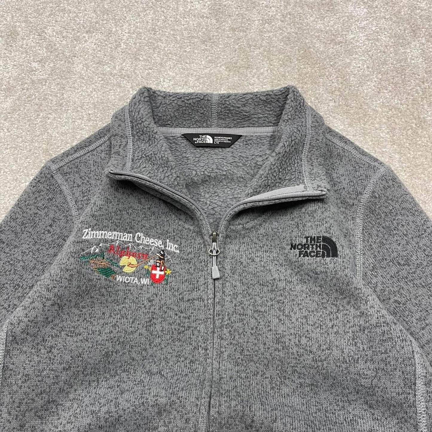 Y2K North Face technical fleece grey Full zip up fleece autumn pockets and embroidered