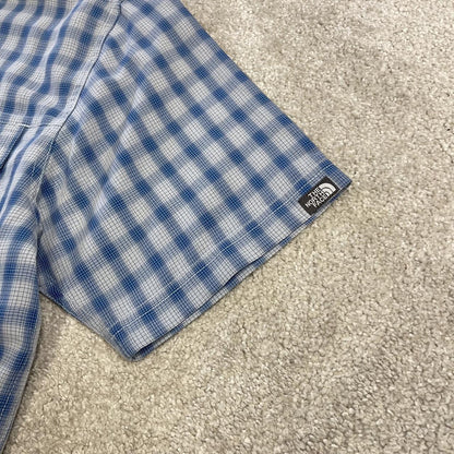 North face checkered short sleeve shirt y2k blue TNF surf style check shirt button summer