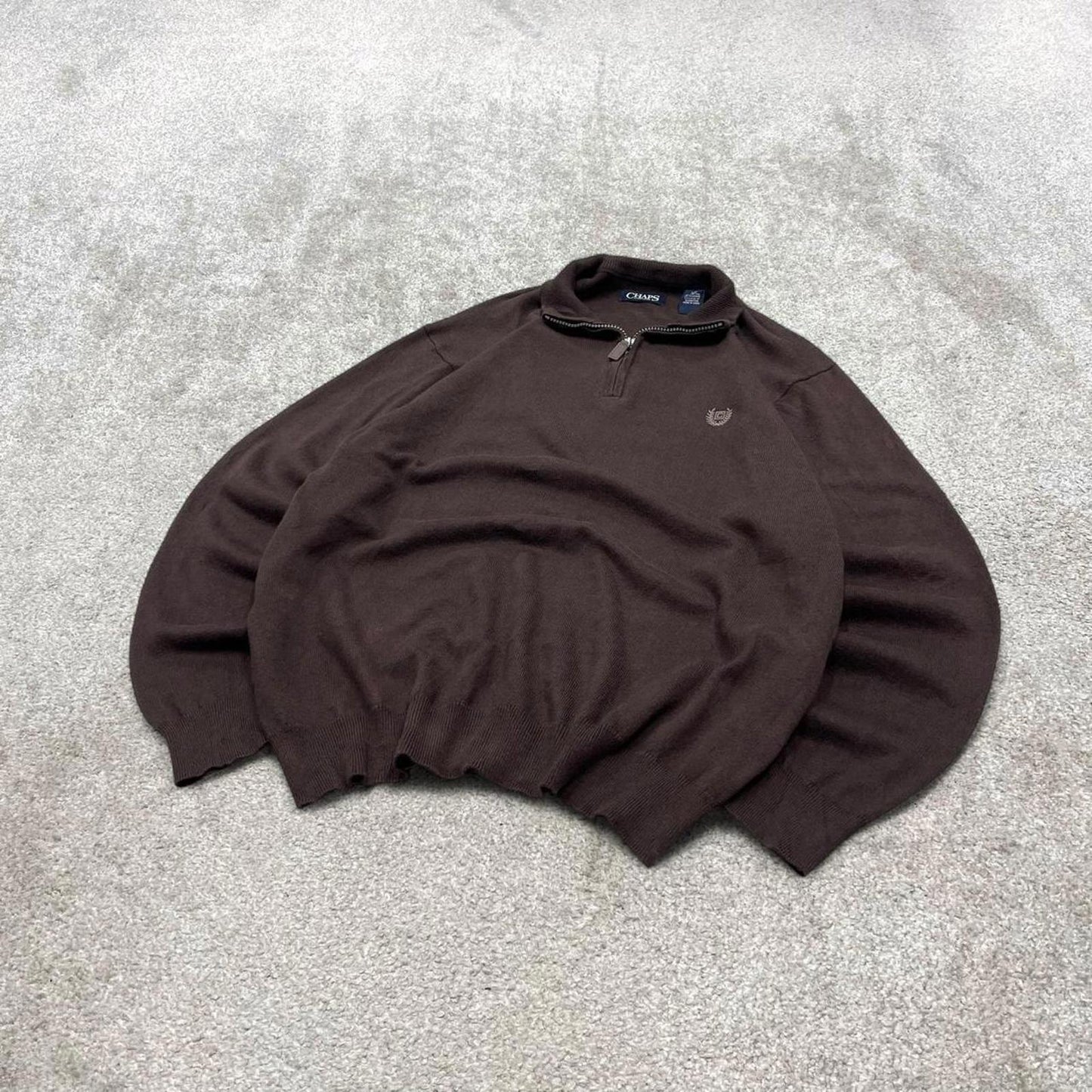 CHAPS knit quarter zip sweater jumper pull over large men's brown knitted y2k 00s style