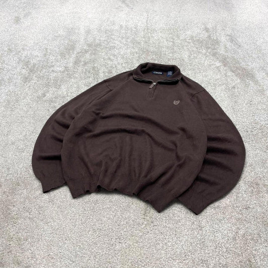 CHAPS knit quarter zip sweater jumper pull over large men's brown knitted y2k 00s style