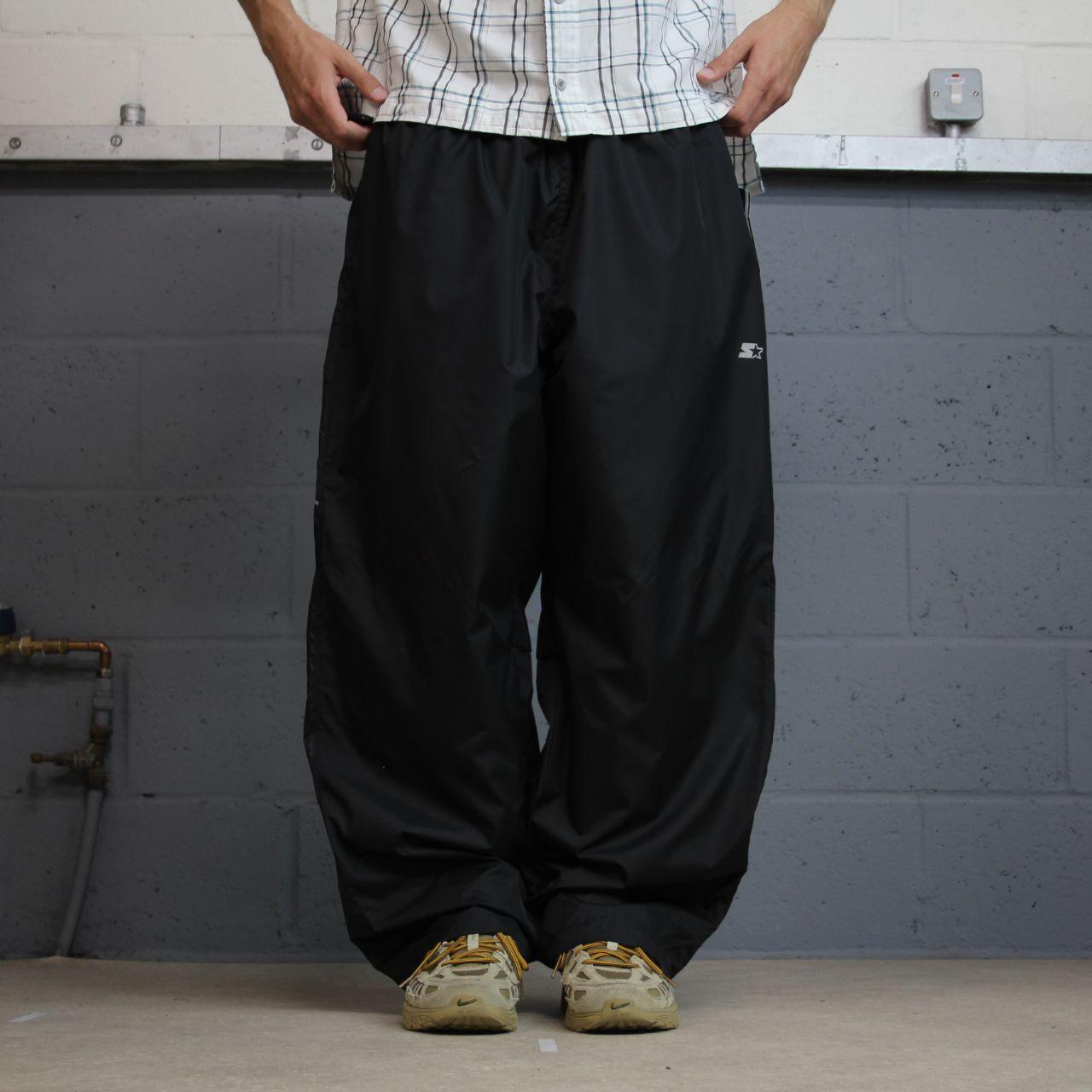 Vintage Starter baggy tracksuit bottoms black loose leg mesh lined casual track pants