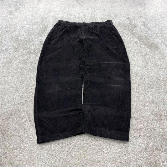 Vintage baggy pleated corduroy pants black Lands’ End Wide wale chunky jumbo cord trousers