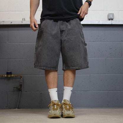Baggy denim shorts carpenter grey Faded Glory skater style summer festival cargo jorts