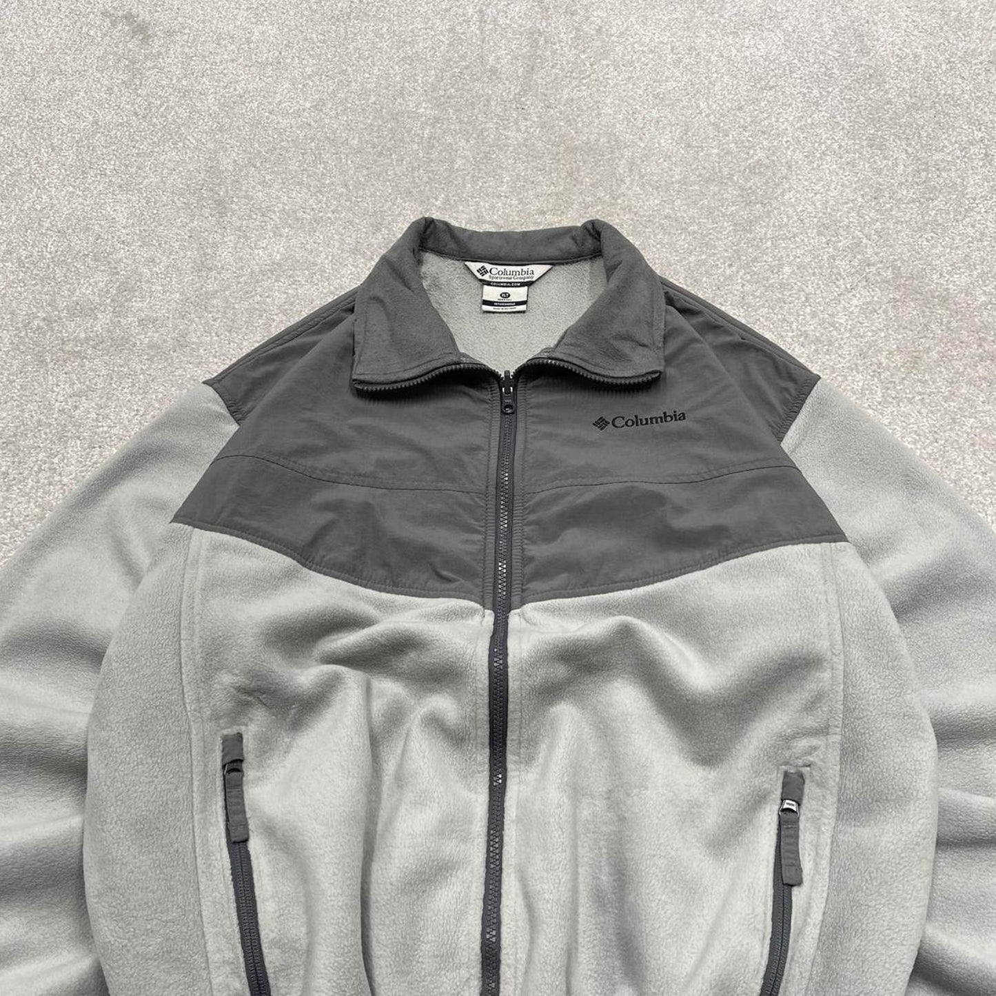 00s Columbia technical fleece XLT men's grey full zip up y2k style autumn adjustable waist