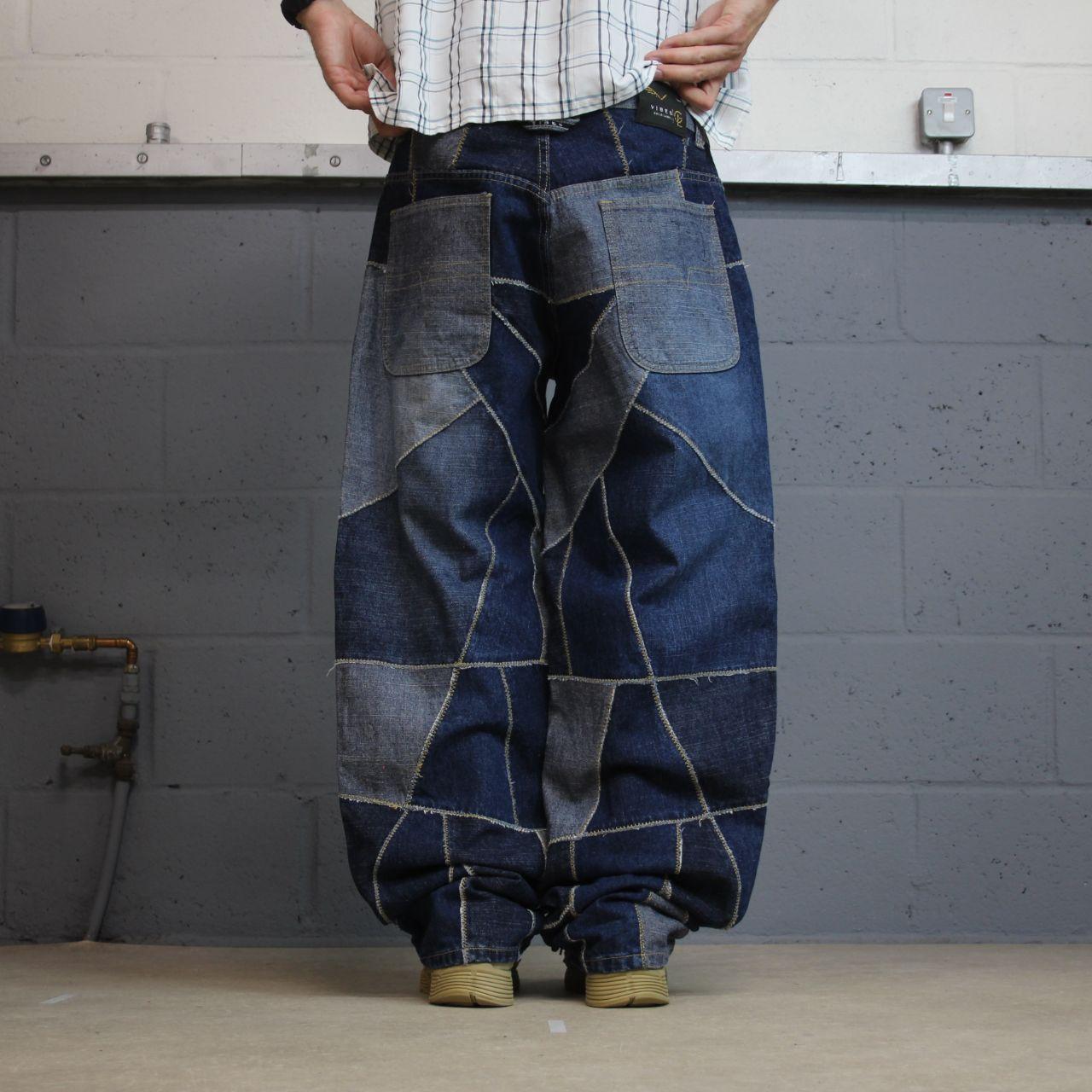 Vibes baggy patchwork jeans y2k blue colour block denim wide leg fit skater pants