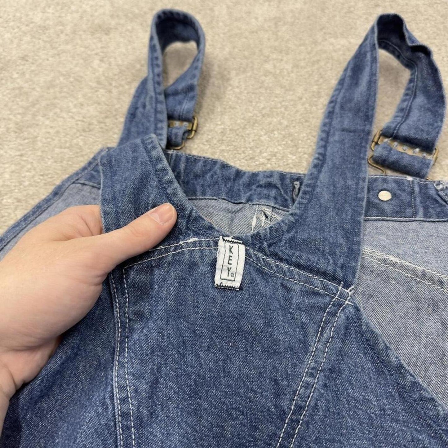 Vintage y2k denim dungarees loose leg blue Key workwear bib & brace overalls utility