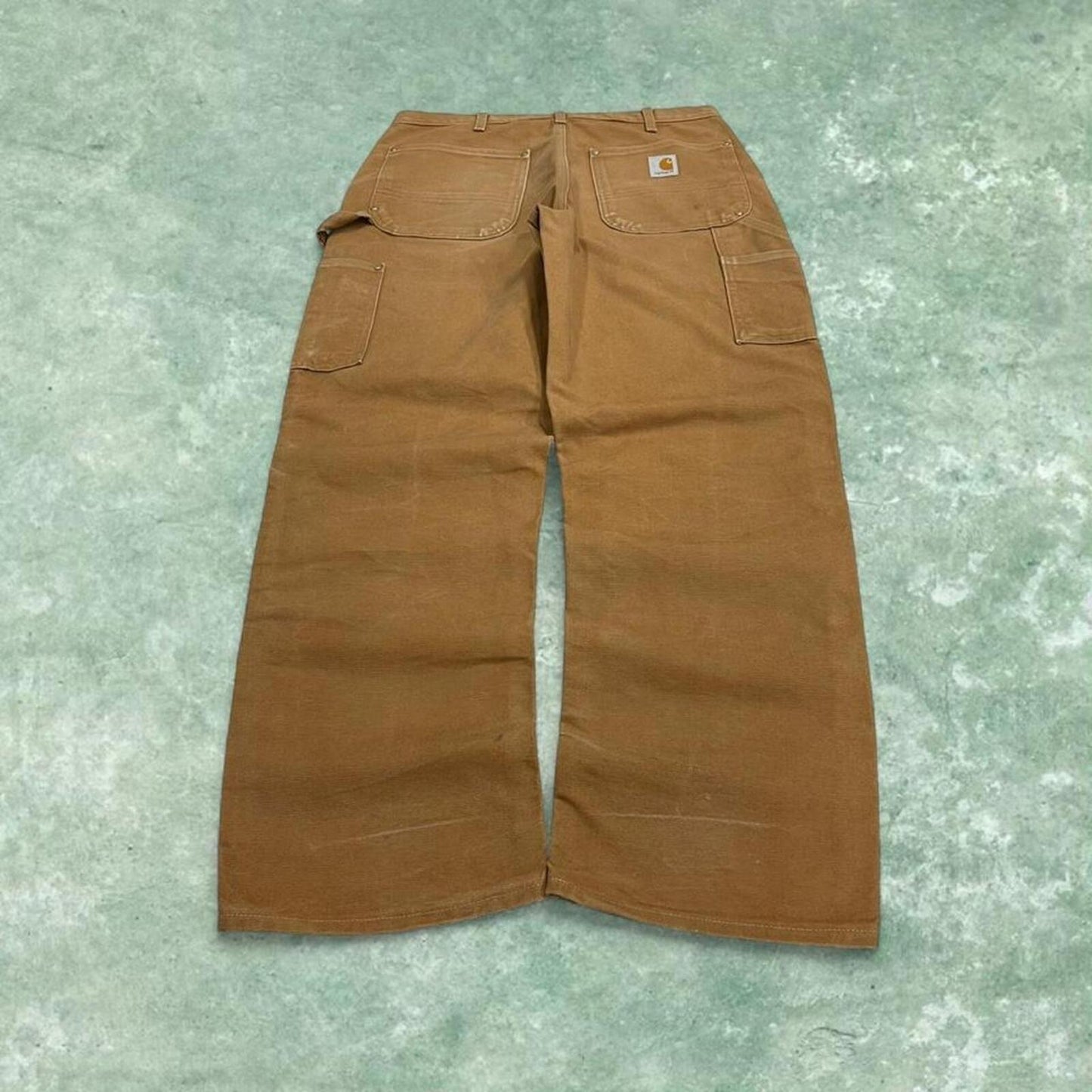 Carhartt double knee cargo jeans W32L30 work pants tan brown Loose fit baggy canvas workwear utility