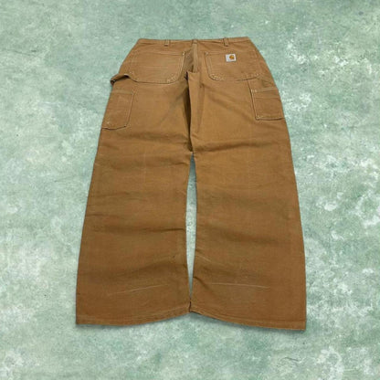 Carhartt double knee cargo jeans W32L30 work pants tan brown Loose fit baggy canvas workwear utility