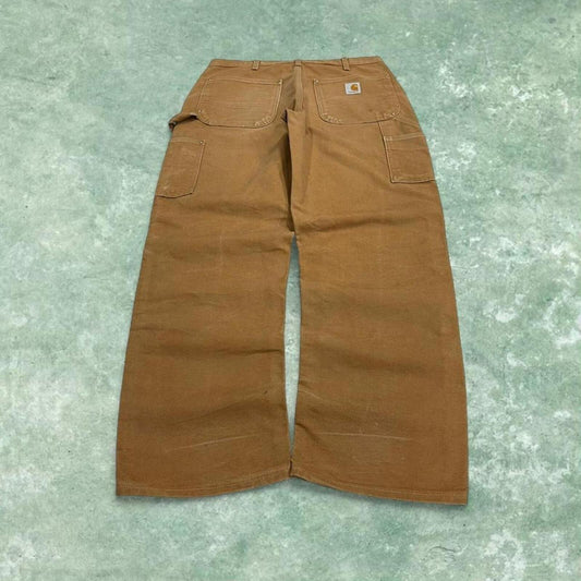 Carhartt double knee cargo jeans W32L30 work pants tan brown Loose fit baggy canvas workwear utility