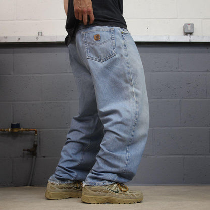 Vintage Carhartt jeans faded blue denim Loose thick skate style workwear pants