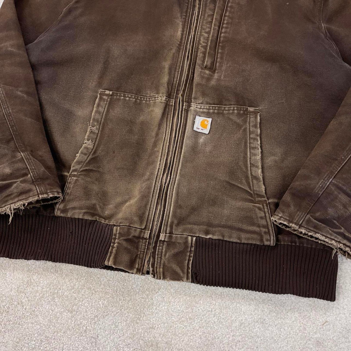 Faded brown Carhartt hooded active jacket 2XL canvas Full Swing work coat