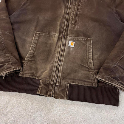 Faded brown Carhartt hooded active jacket 2XL canvas Full Swing work coat