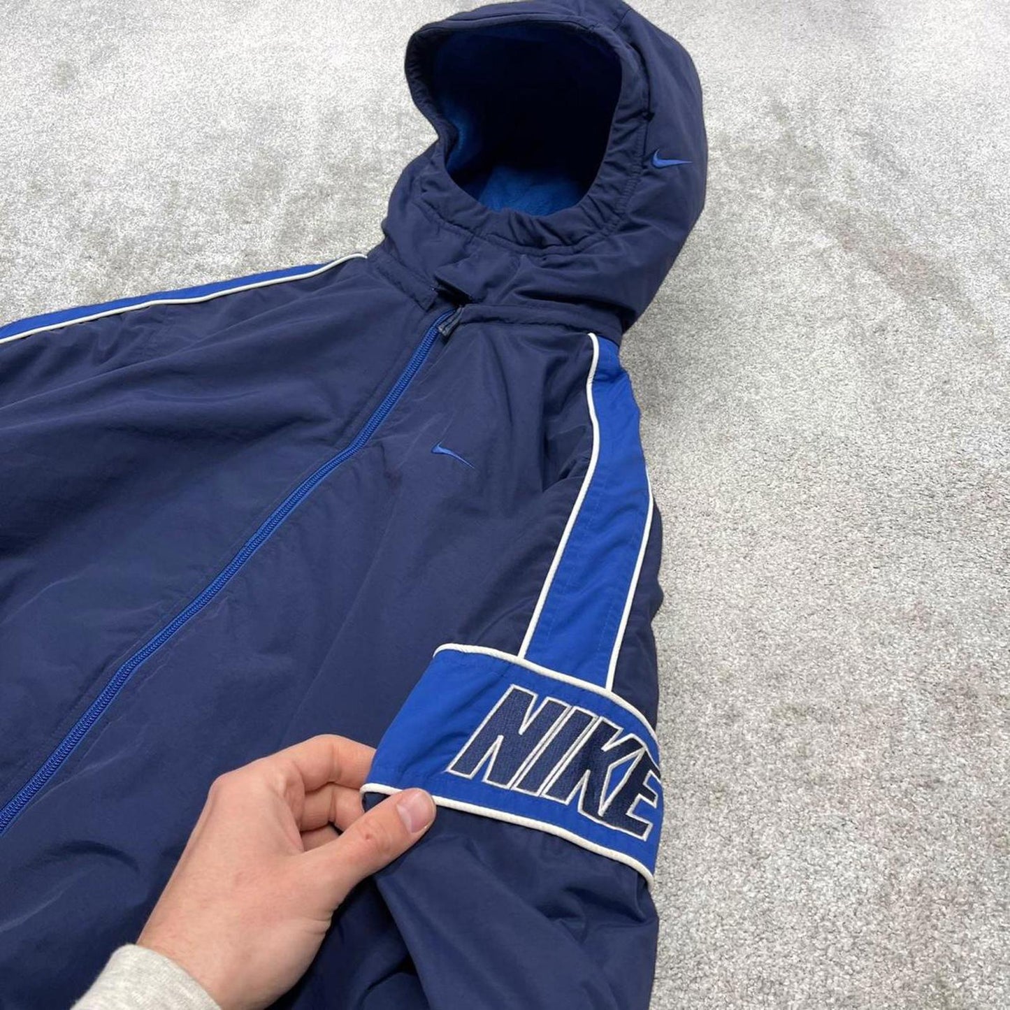 Vintage y2k Nike technical reversible jacket navy Fleece embroidered tech hooded windbreaker coat