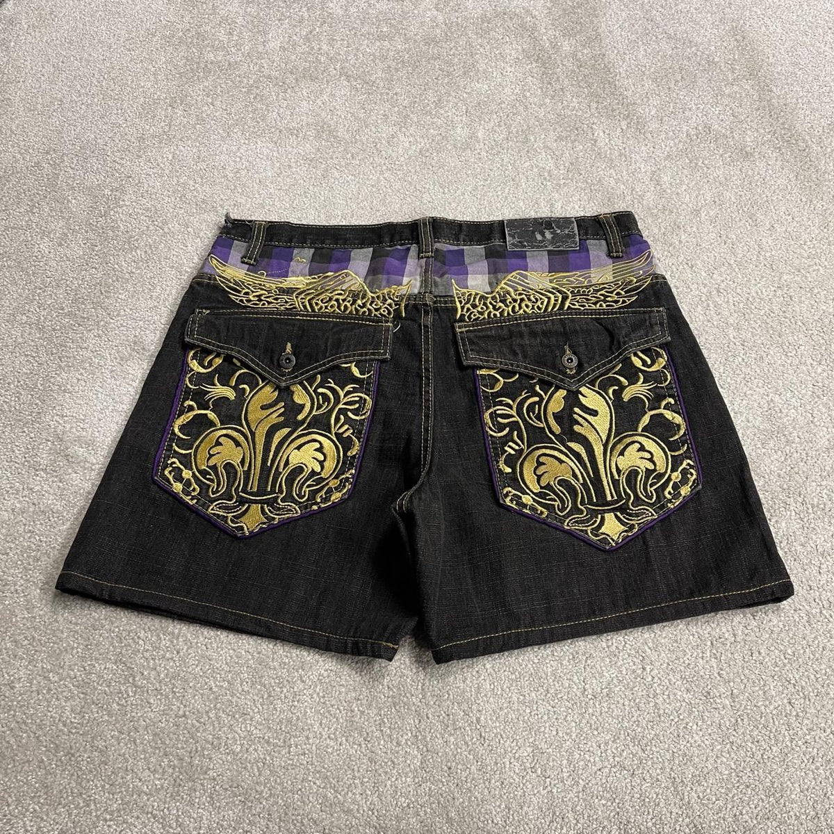 Y2k embroidered denim shorts black Refuse loose short skater festival jorts