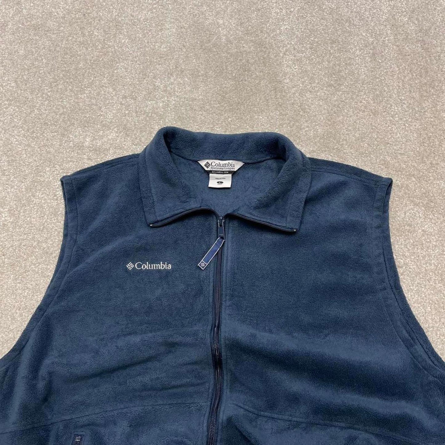 00s Columbia technical fleece gilet L men's navy blue full zip up y2k style autumn