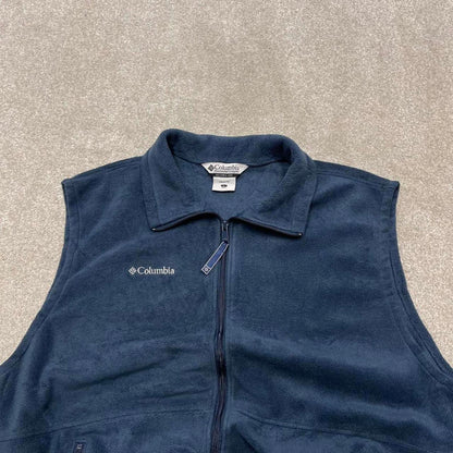 00s Columbia technical fleece gilet L men's navy blue full zip up y2k style autumn