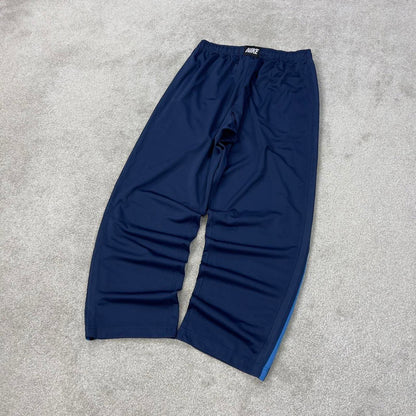 Baggy Nike Trackies Large Navy loose wide leg y2k style joggers embroidered logo side stripe design