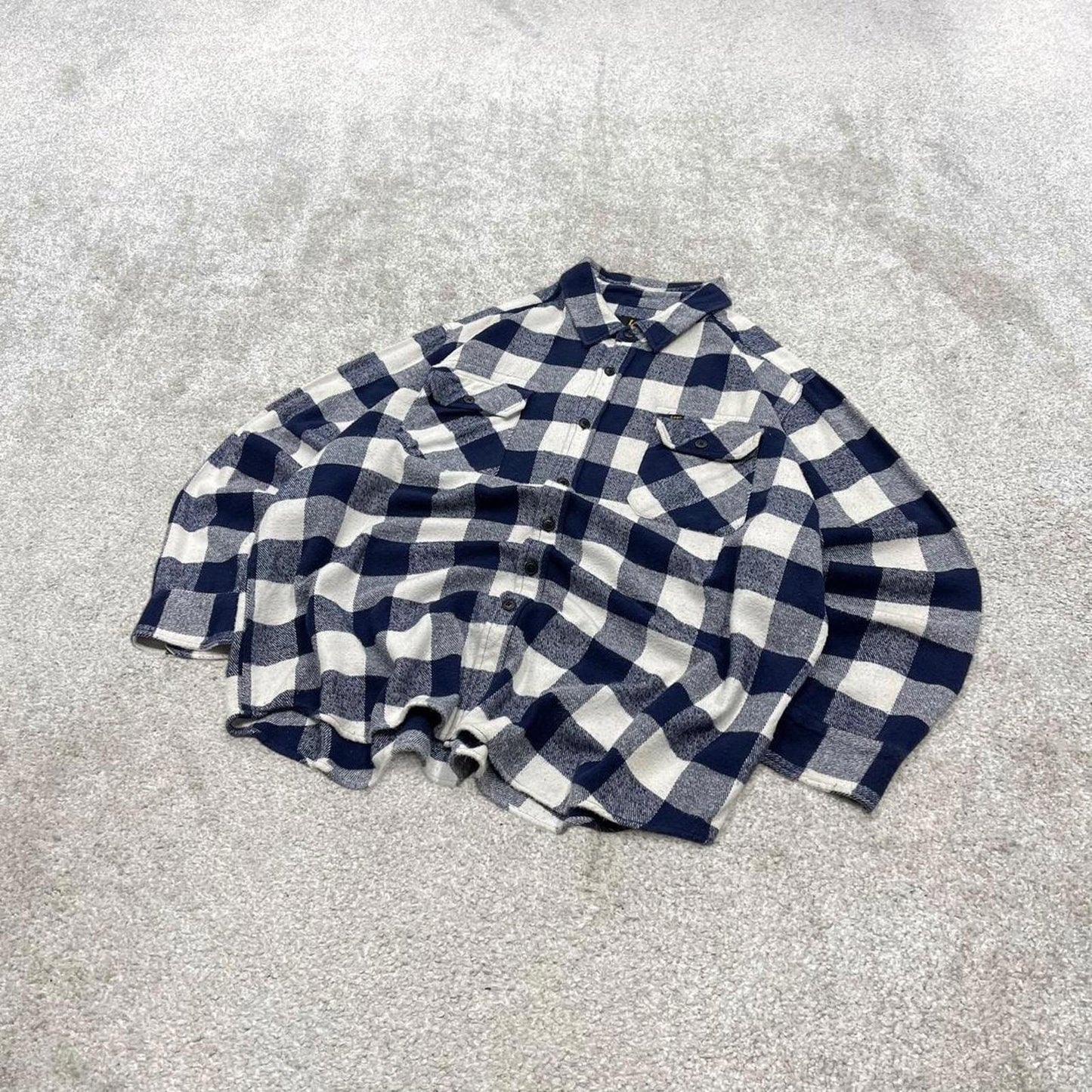 Lee checkered flannel overshirt autumnal XXL navy white men's plaid long sleeve thick button up y2k