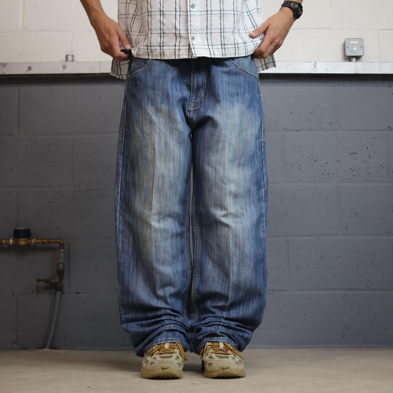 Y2K baggy embroidered jeans washed blue denim W38L34Vibes Gold Label surf pants embroidered