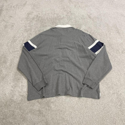 Striped rugby polo shirt long sleeve grey Old navy button up pullover rugby style polo