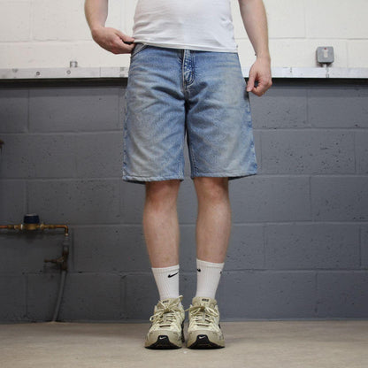 Carhartt denim shorts y2k faded blue Loose fleece lined skater style work jorts