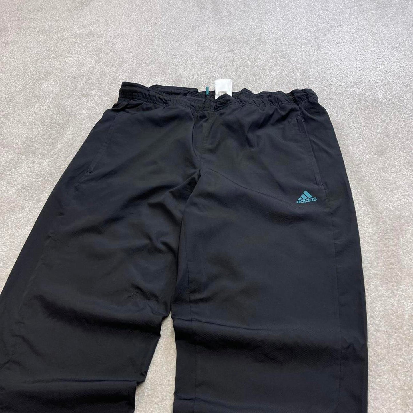 Black Adidas trackies Medium loose y2k style joggers adjustable side stripe track pants