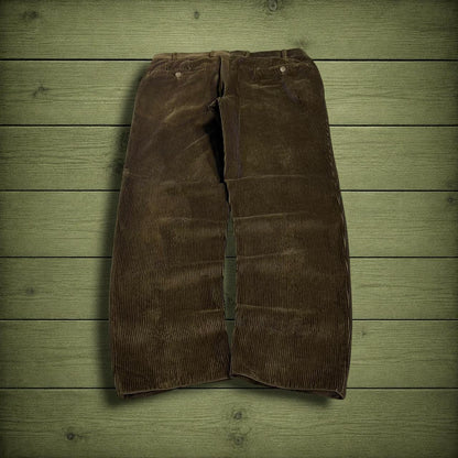 Hiltl corduroy pants loose khaki green Thick wide wale chunky jumbo cord trousers