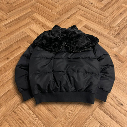 North face 550 puffer jacket women’s black fur hood winter TNF down coat